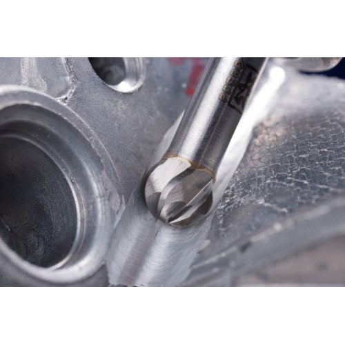 Fresa de metal duro de alto rendimiento ALU esférica KUD Ø 12x10 mm, mango Ø 6 mm, para aluminio/metales no férricos, HICOAT