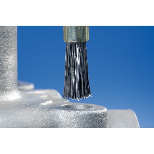 Carda brocha, sin trenzar PBU Ø 10 mm, mango Ø 6 mm, alambre de acero inoxidable Ø 0,35