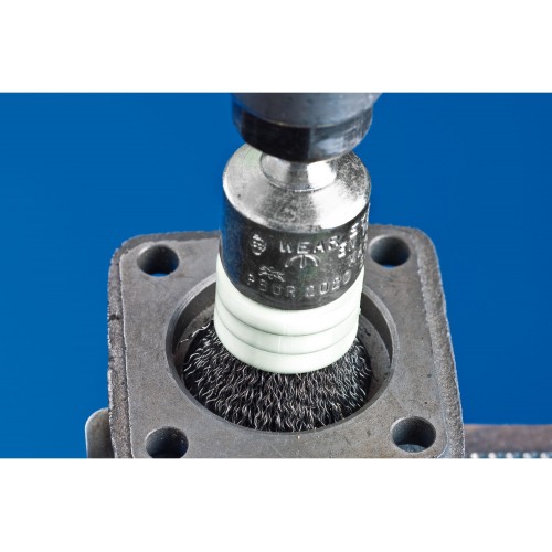 Carda brocha con anillo reductor, sin trenzar PBUR Ø 20 mm mango Ø 6 mm alambre de acero inoxidable Ø 0,20