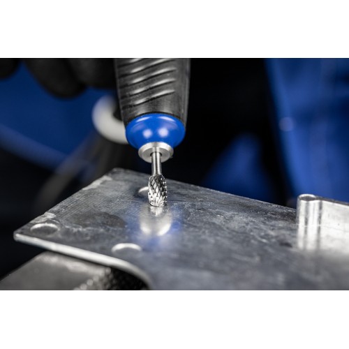Fresa de metal duro forma de gota TRE Ø 06x10 mm, mango Ø 3 mm, Z3P medio universal, dentado cruzado