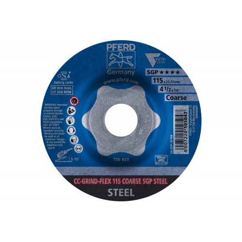 Disco de desbaste CC-GRIND FLEX 115x22,23 mm COARSE línea especial SGP STEEL para acero