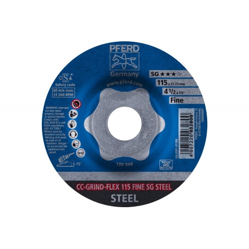 Disco de desbaste CC-GRIND-FLEX 115x22,23 mm FINE línea de rendimiento SG STEEL para acero