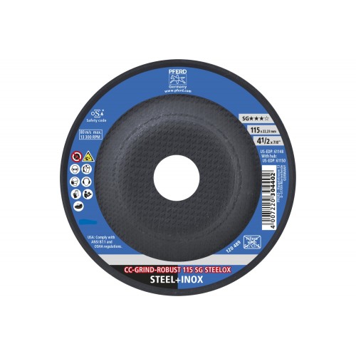 Disco de desbaste CC-GRIND ROBUST 115x22,23 mm, línea de rendimiento SG STEELOX para acero/acero inoxidable