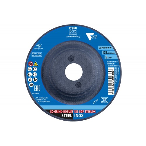 Disco de desbaste CC-GRIND ROBUST 125x22,23 mm, línea especial SGP STEELOX para acero/acero inoxidable