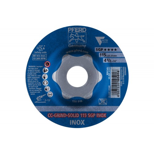 Disco de desbaste CC-GRIND-SOLID 115x22,23 mm COARSE línea especial SGP INOX para acero inoxidable