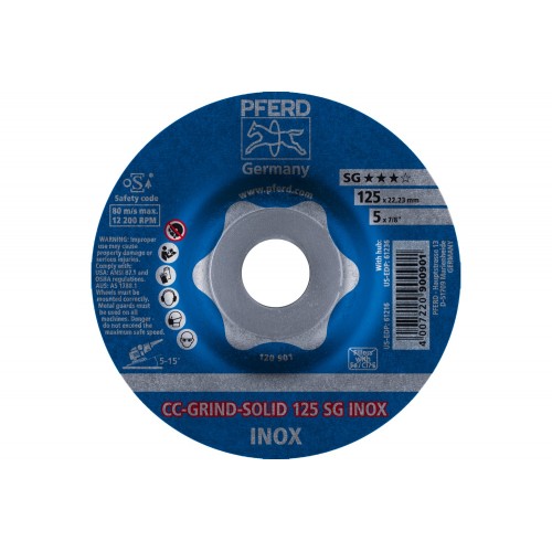 Disco de desbaste CC-GRIND-SOLID 125x22,23 mm COARSE línea de rendimiento SG INOX para acero inoxidable
