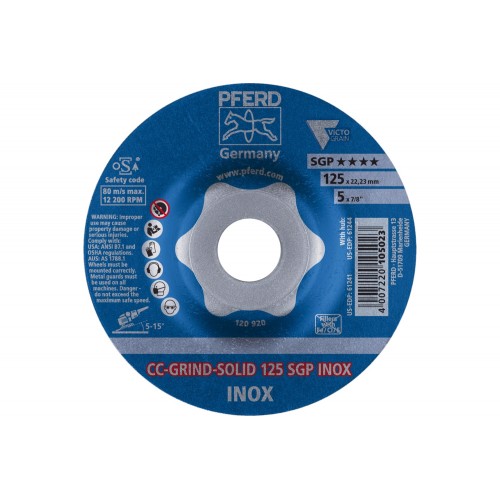 Disco de desbaste CC-GRIND-SOLID 125x22,23 mm COARSE línea especial SGP INOX para acero inoxidable