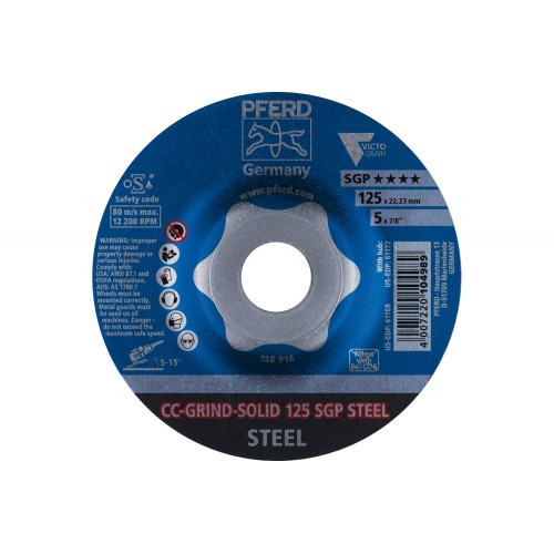 Disco de desbaste CC-GRIND-SOLID 125x22,23 mm COARSE línea especial SGP STEEL para acero