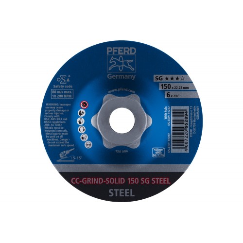 Disco de desbaste CC-GRIND-SOLID 150x22,23 mm COARSE línea de rendimiento SG STEEL para acero