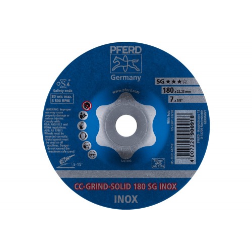 Disco de desbaste CC-GRIND-SOLID 180x22,23 mm COARSE línea de rendimiento SG INOX para acero inoxidable