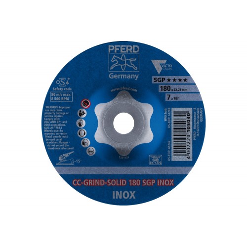 Disco de desbaste CC-GRIND-SOLID 180x22,23 mm COARSE línea especial SGP INOX para acero inoxidable