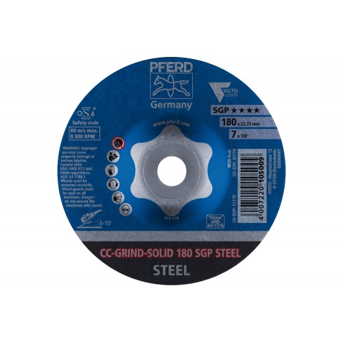 Disco de desbaste CC-GRIND-SOLID 180x22,23 mm COARSE línea especial SGP STEEL para acero