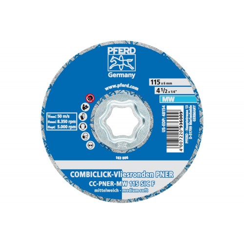 Disco de vellón prensado COMBICLICK CC PNER Ø 115 mm semiblando SiC, fino para acabado