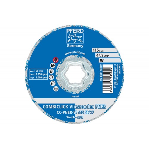 Disco de vellón prensado COMBICLICK CC PNER Ø 115 mm blando SIC, fino para acabado