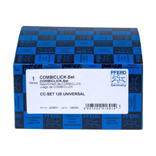 Juego de discos de lija COMBICLICK, corindón Ø 125 mm A36, 60, 80, 120 con plato de apoyo CC-H-GT para aplicaciones universales