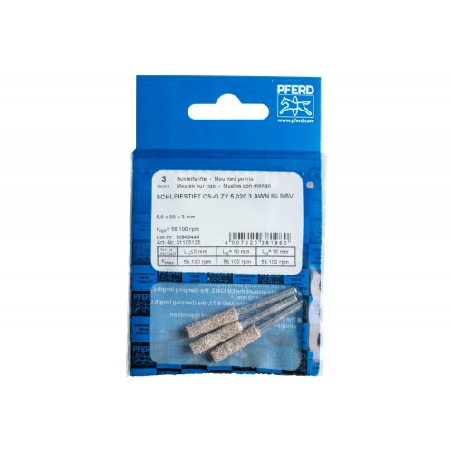 Punta de desbaste CAIN SHARP CS-G cilíndrica Ø 5,0x20 mm, mango Ø 3 mm A80 para afilar cadenas de motosierra