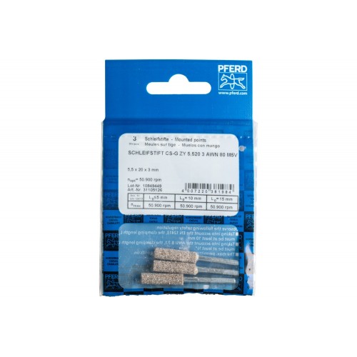 Punta de desbaste CAIN SHARP CS-G cilíndrica Ø 3,8x20 mm, mango Ø 3 mm A80 para afilar cadenas de motosierra