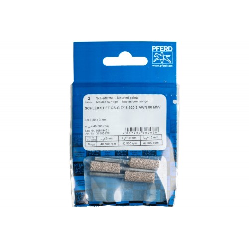 Punta de desbaste CAIN SHARP CS-G cilíndrica Ø 6,9x20 mm, mango Ø 3 mm A80 para afilar cadenas de motosierra