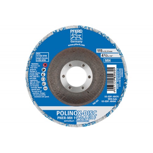 Disco de vellón prensado POLINOX DISC PNER Ø 115 mm agujero Ø 22,23 mm semiduro SIC fino para acabado