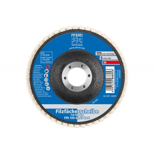 Disco de láminas de fieltro duro FFS Ø 125 mm, agujero 22,23 mm para trabajos de pulido con amoladora angular