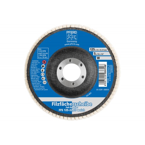 Disco blando de láminas de fieltro FFS Ø 125 mm agujero 22,23 mm para trabajos de pulido con amoladora angular
