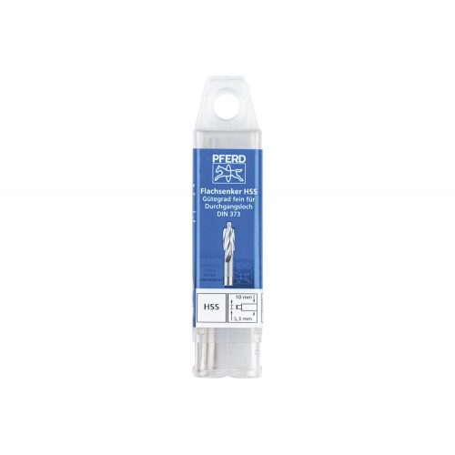 Avellanador plano HSS con espiga de guía DIN 373 Ø 10,0 mm, mango Ø 8 mm, fino, para orificio de paso