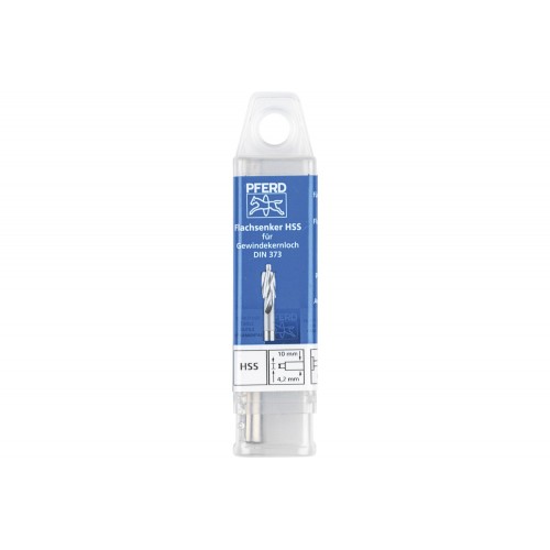 Avellanador plano HSS con espiga de guía DIN 373 Ø 10,0 mm, mango Ø 8 mm, para orificio roscado