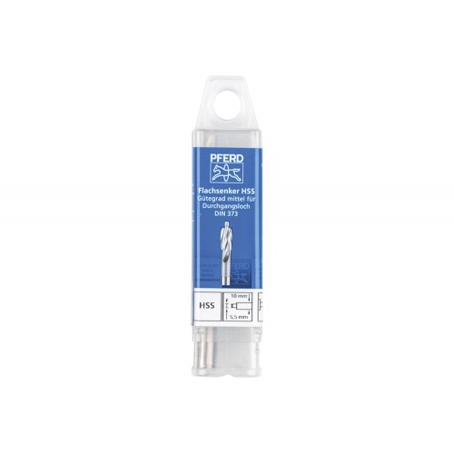 Avellanador plano HSS con espiga de guía DIN 373 Ø 10,0 mm, mango Ø 8 mm, medio, para orificio de paso