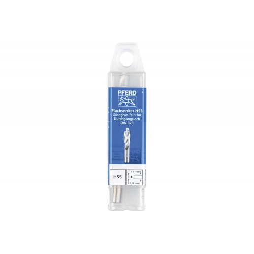 Avellanador plano HSS con espiga de guía DIN 373 Ø 11,0 mm, mango Ø 8 mm, fino, para orificio de paso