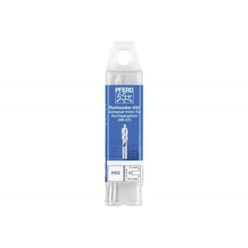 Avellanador plano HSS con espiga de guía DIN 373 Ø 11,0 mm, mango Ø 8 mm, medio, para orificio de paso