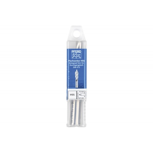 Avellanador plano HSS con espiga de guía DIN 373 Ø 15,0 mm, mango Ø 12 mm, fino, para orificio de paso