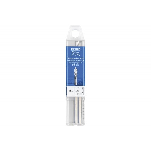 Avellanador plano HSS con espiga de guía DIN 373 Ø 15,0 mm, mango Ø 12 mm, medio, para orificio de paso