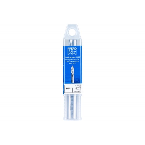 Avellanador plano HSS con espiga de guía DIN 373 Ø 18,0 mm, mango Ø 12 mm, fino, para orificio de paso