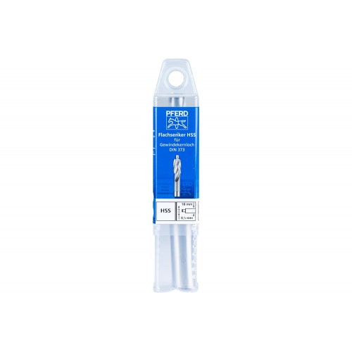 Avellanador plano HSS con espiga de guía DIN 373 Ø 18,0 mm, mango Ø 12 mm, para orificio roscado