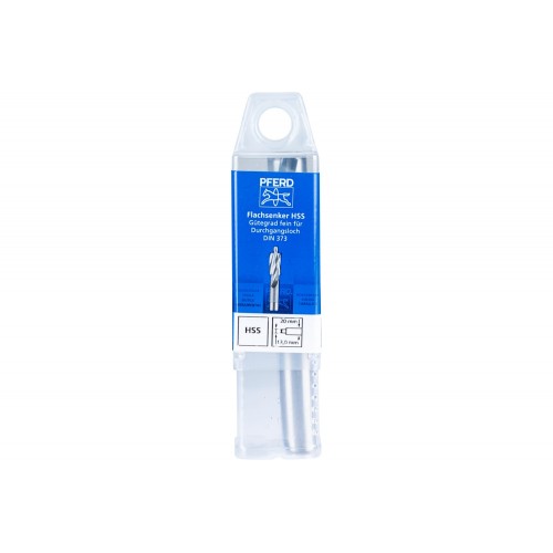 Avellanador plano HSS con espiga de guía DIN 373 Ø 20,0 mm, mango Ø 12 mm, fino, para orificio de paso