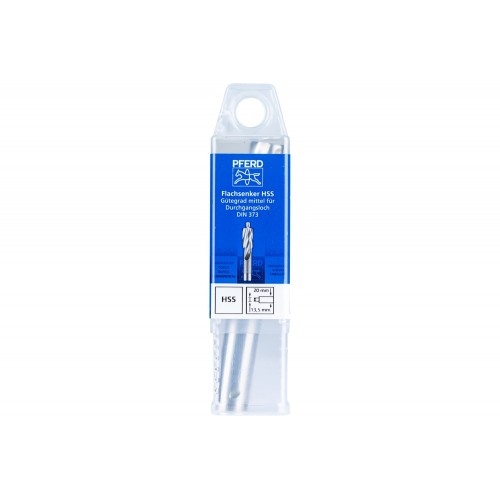 Avellanador plano HSS con espiga de guía DIN 373 Ø 20,0 mm, mango Ø 12 mm, medio, para orificio de paso