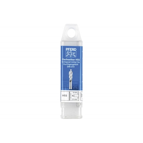 Avellanador plano HSS con espiga de guía DIN 373 Ø 6,0 mm, mango Ø 5 mm, medio, para orificio de paso