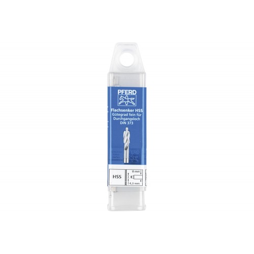 Avellanador plano HSS con espiga de guía DIN 373 Ø 8,0 mm, mango Ø 5 mm, fino, para orificio de paso