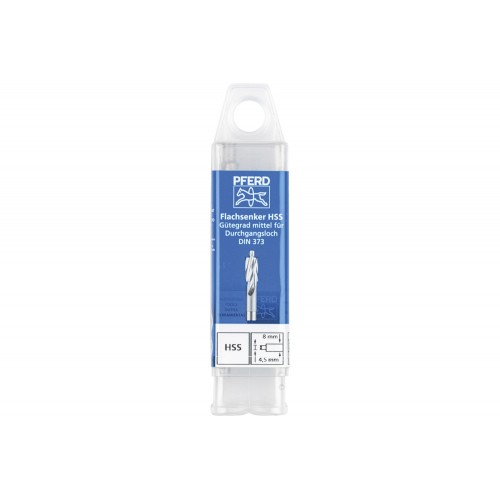 Avellanador plano HSS con espiga de guía DIN 373 Ø 8,0 mm, mango Ø 5 mm, medio, para orificio de paso