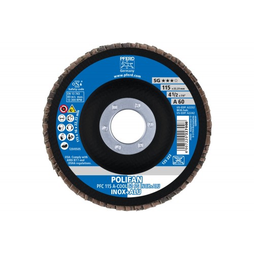 Disco de láminas lijadoras POLIFAN PFC 115x22,23 mm cónico A-COOL 60 SG INOX+ALU acero inoxidable/aluminio