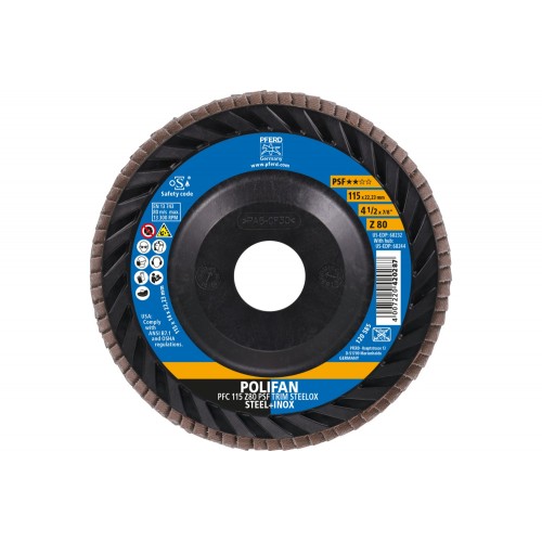 Disco de láminas lijadoras POLIFAN PFC 115x22,23 mm cónico Z80 línea universal PSF TRIM STEELOX acero/acero inoxidable
