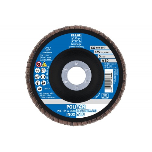 Disco de láminas lijadoras POLIFAN PFC 125x22,23 mm cónico A-COOL 80 SG INOX+ALU acero inoxidable/aluminio