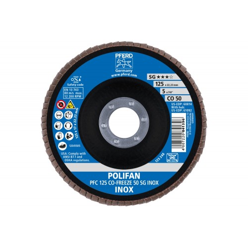 Disco de láminas lijadoras POLIFAN PFC 125x22,23 mm cónico CO-FREEZE 50 SG INOX acero inoxidable