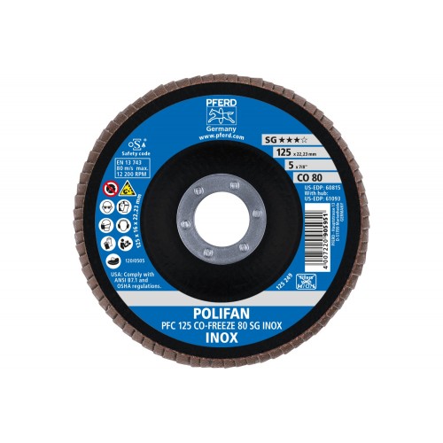 Disco de láminas lijadoras POLIFAN PFC 125x22,23 mm cónico CO-FREEZE 80 SG INOX acero inoxidable