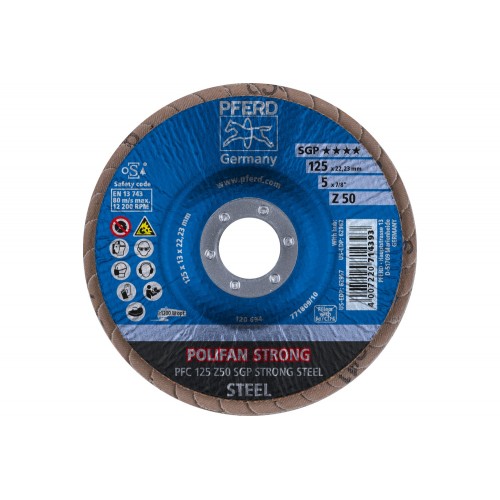 Disco de láminas lijadoras STRONG POLIFAN PFC 125x22,23 mm cónico Z50 línea SGP STEEL para acero