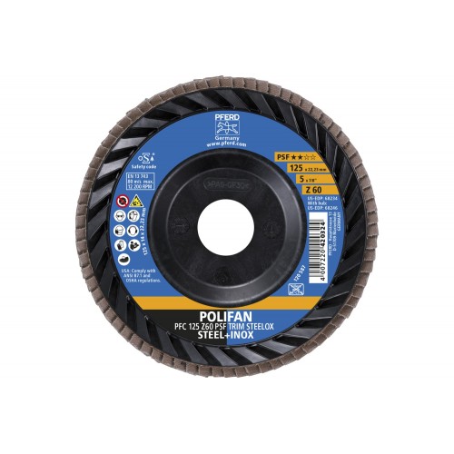 Disco de láminas lijadoras POLIFAN PFC 125x22,23 mm cónico Z60 línea universal PSF TRIM STEELOX acero/acero inoxidable