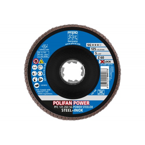 Disco de láminas lijadoras POWER POLIFAN PFC 125 mm X-LOCK cónico Z60 SG STEELOX acero/acero inoxidable