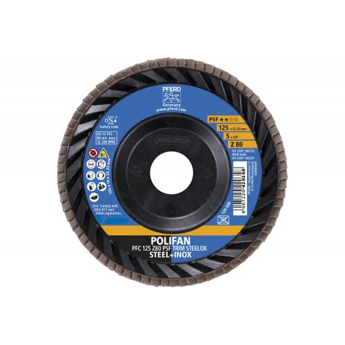 Disco de láminas lijadoras POLIFAN PFC 125x22,23 mm cónico Z80 línea universal PSF TRIM STEELOX acero/acero inoxidable