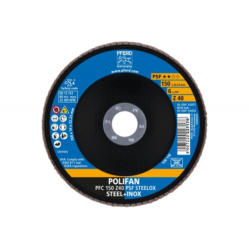 Disco de láminas lijadoras POLIFAN PFC 150x22,23 mm cónico Z40 línea universal PSF STEELOX acero/acero inoxidable