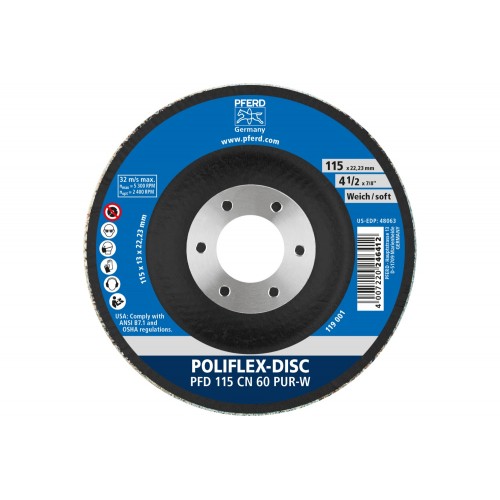 Disco Poliflex PFD Ø 115x14 mm agujero Ø 22,23 mm aglomerante PUR blando SIC60